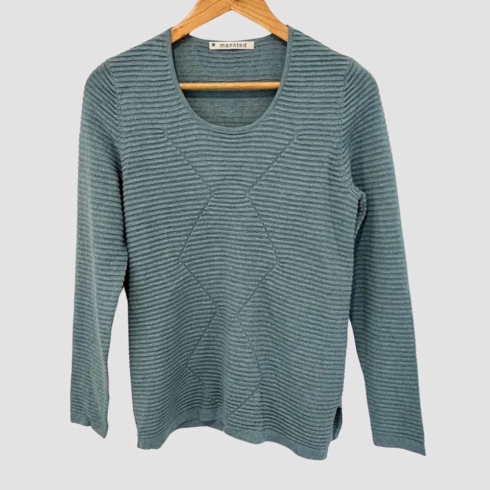Mansted Green Ribbed Scoop Neck Long Sleeve Cotton/Yak  Sweater S